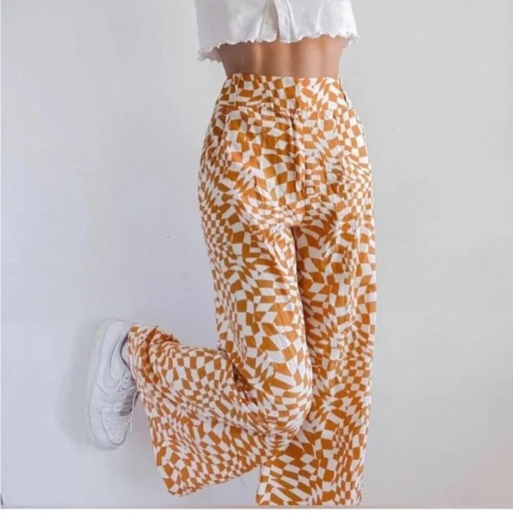 Free People Menorca Mustard White Geometric Print Cropped Wide Leg Pants Size 0